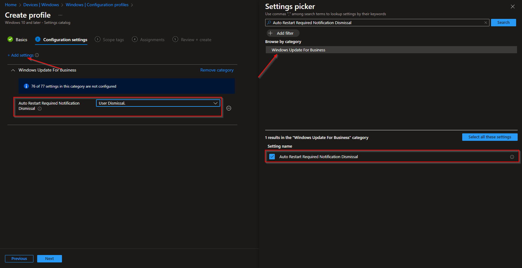 Configuring Auto Restart Required Notification Dismissal to User Dismissal